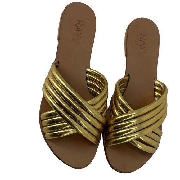 Raye Ziggy Gold Sandals Womens Size 7 Slip On Flats Metallic Open Toe goddess - Picture 3 of 13